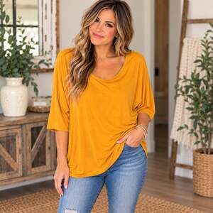 Agnes & Dora Mustard Yellow Oversized Dolman Sleeve Top Women's Medium